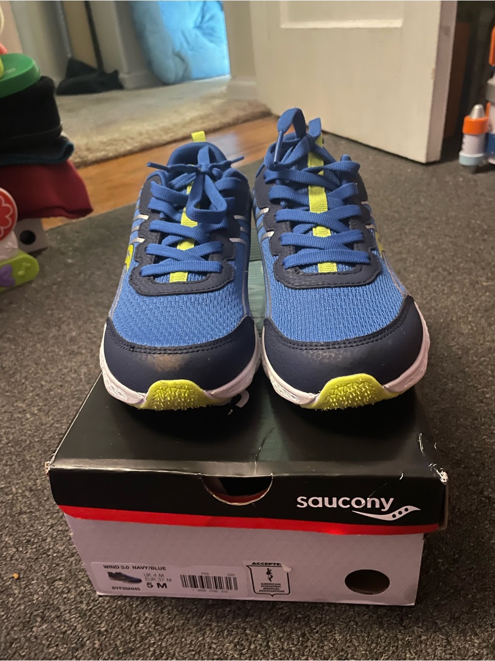 Saucony Kids Blue and Neon Yellow Athletic Sneakers